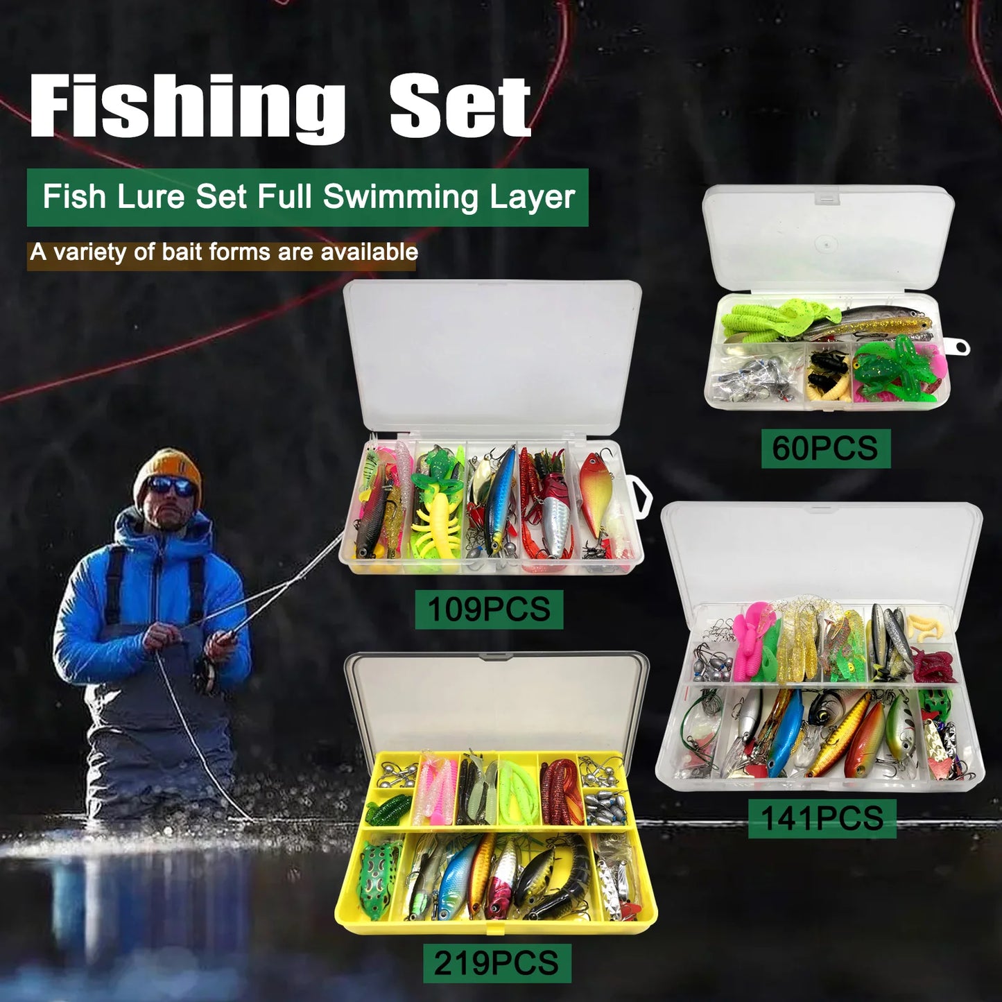 Fishing Lures Kit 60 to 219 pcs Bait Set