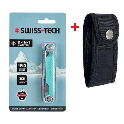 SWISS TECH 11 in 1 Mini Multitool Folding Knife EDC Outdoor Camping Survival Tools Pocket Knife Scissors Screwdriver