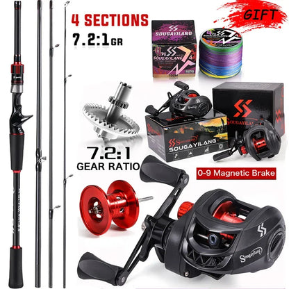 Fishing Rod Reel Combo 1.8~2.1m Carbon Fiber Casting Rod and 7.2:1 Gear Ratio Baitcasting Ree Max Drag 10kg for Bass
