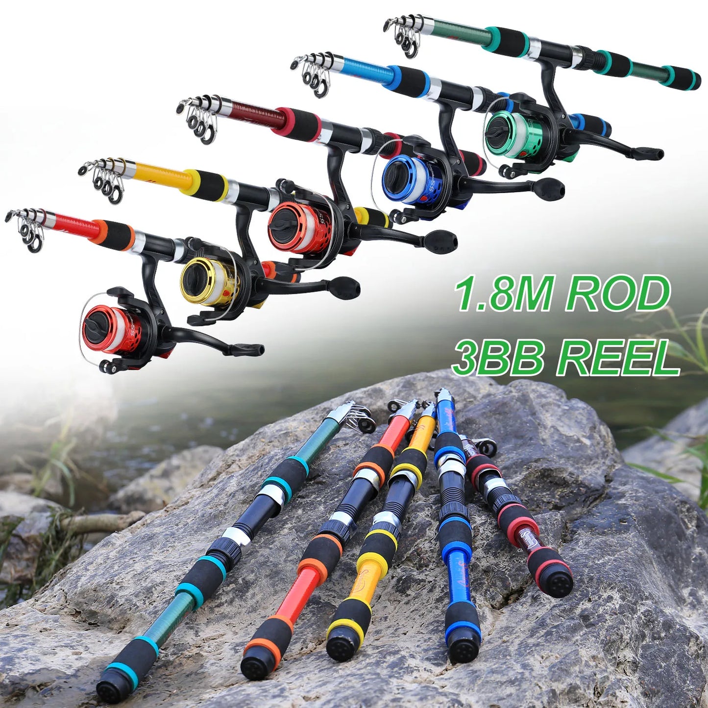 Spinning Fishing Rod and Reel Combo1.8M Telescopic Rod