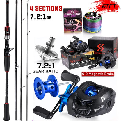 Fishing Rod Reel Combo 1.8~2.1m Carbon Fiber Casting Rod and 7.2:1 Gear Ratio Baitcasting Ree Max Drag 10kg for Bass