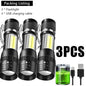 Portable Rechargeable LED Flashlight with Pen Clip Zoomable Waterproof Torch with Side Light Outdoor Camping Emergency Lantern