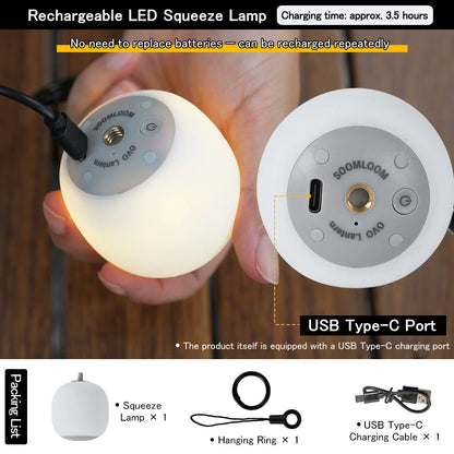 Soomloom Rechargeable LED Camping Lantern Cute Egg-Shaped Squeeze Light 3mode Soft Silicone Lamp for Outdoor Use & Cozy Ambience