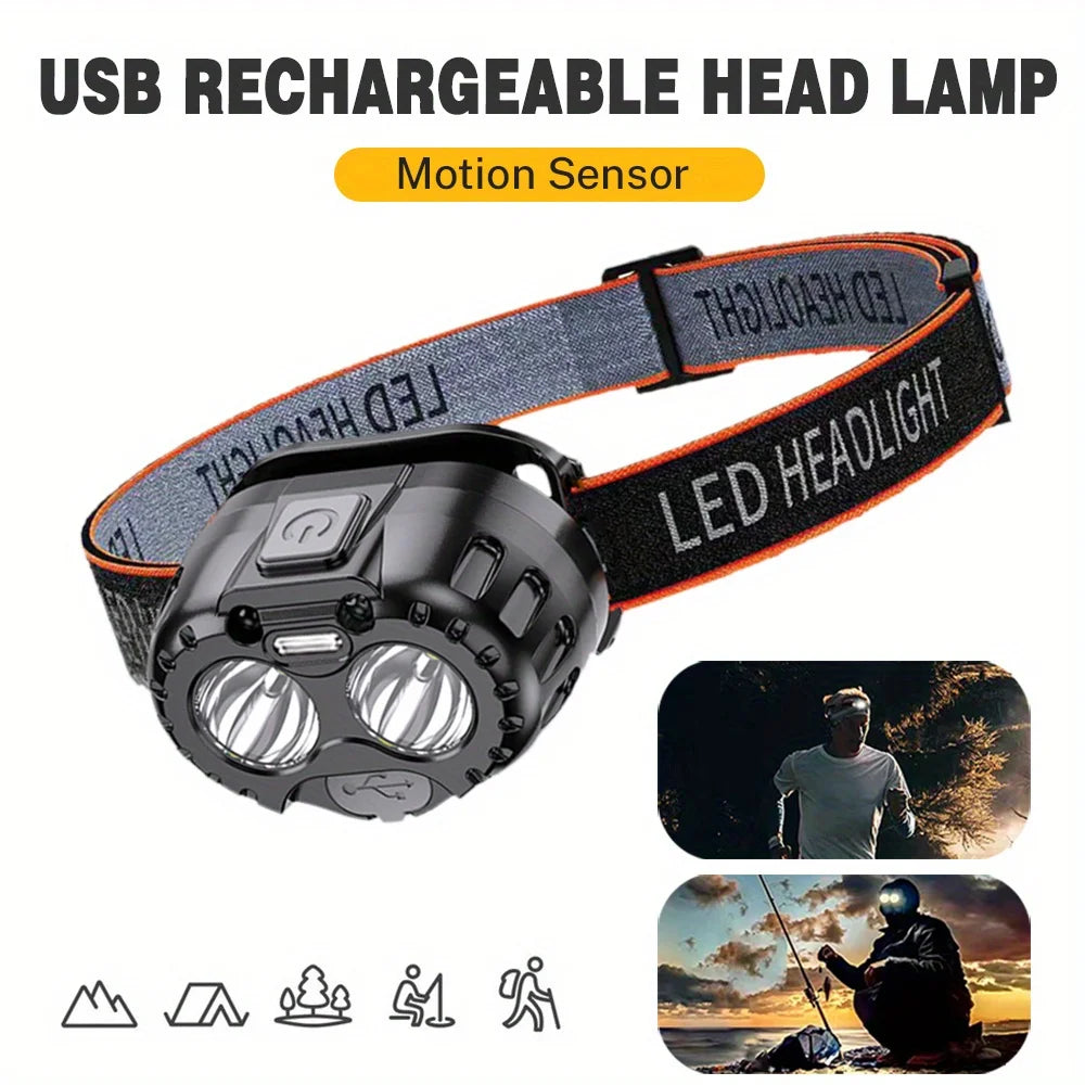 Powerful LED headlights IPX4 waterproof emergency head flashlight headlights for outdoor fishing, camping, hiking