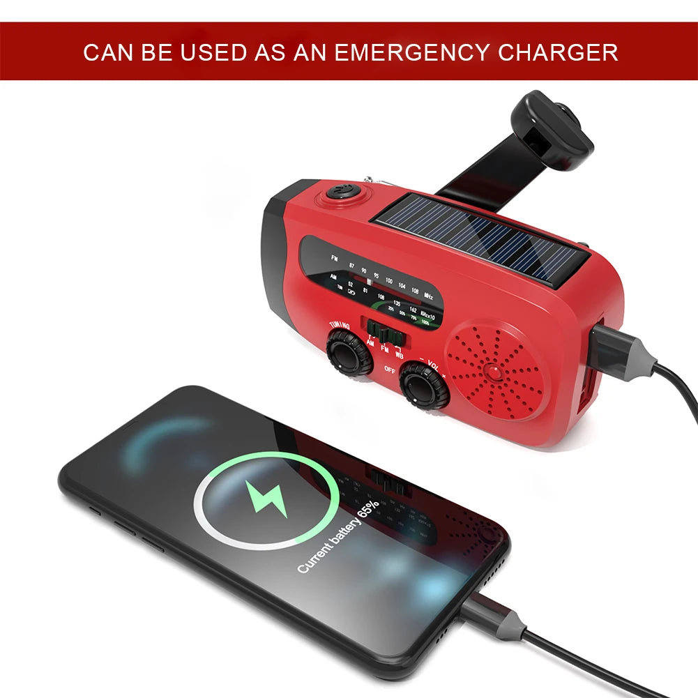 Portable Phone Charger with LED Lights Solar Hand Crank Radio USB Charged & Solar Power Multifunctional for Outdoor Survival