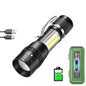 Portable Rechargeable LED Flashlight with Pen Clip Zoomable Waterproof Torch with Side Light Outdoor Camping Emergency Lantern