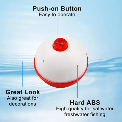 10Pcs Fishing Bobbers Hard ABS Red/white Slip Bobbers Push Button Round Buoy Floats Fishing Tackle Accessories