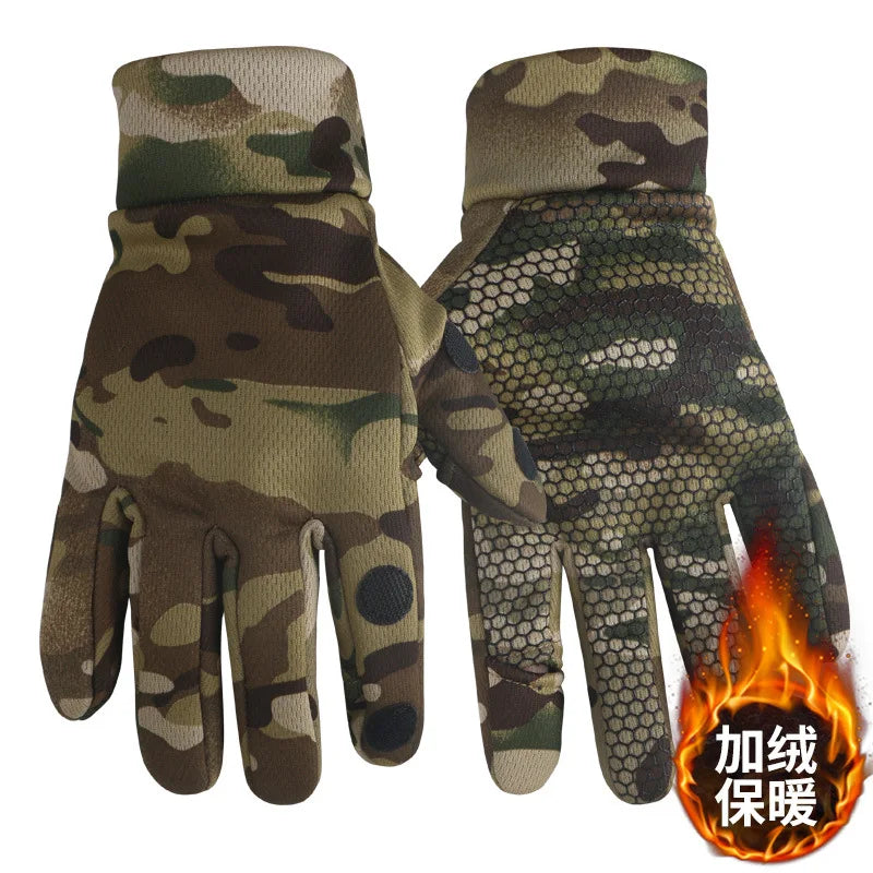 Autumn and winter tactical camouflage gloves with thickened and flexed outdoor training anti-slip and warm full-finger gloves