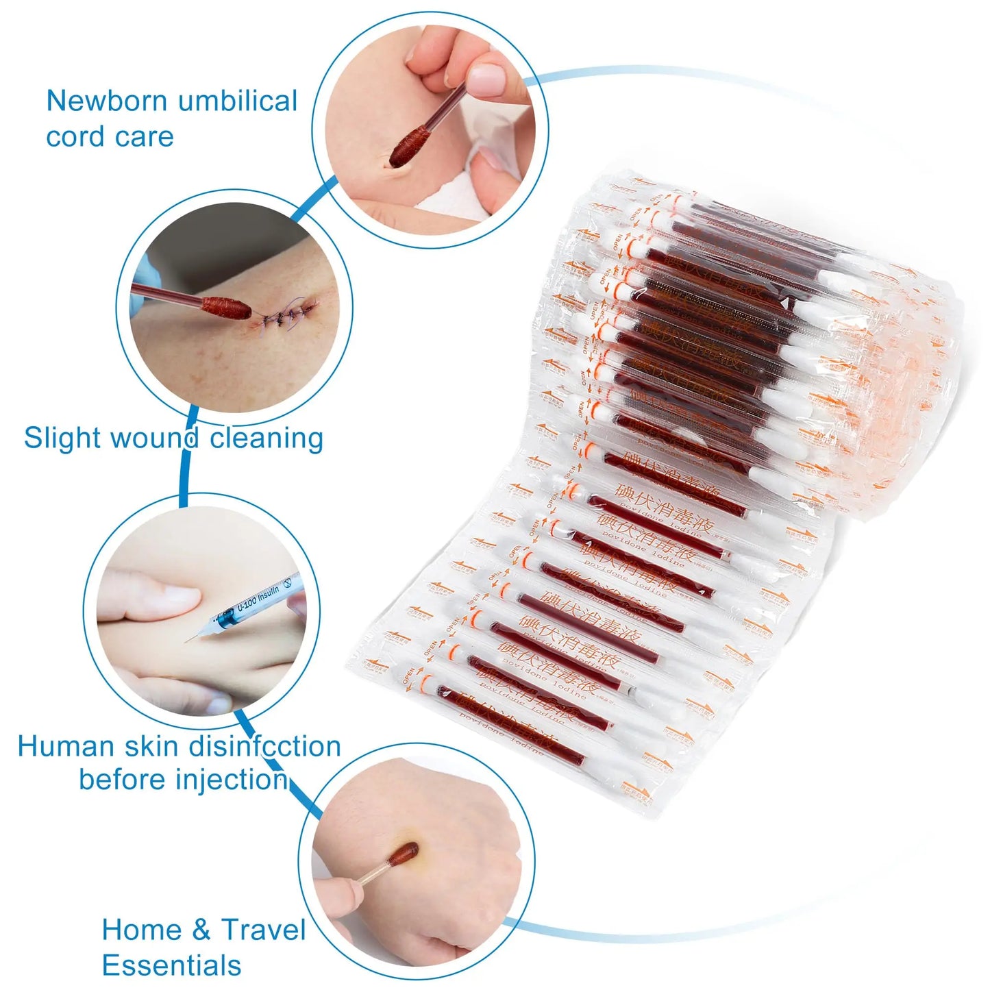Disposable Iodine Cotton Swab Medical Alcohol Emergency First Aid Kits Stick Individually Wrapped for Travel Outdoor Bruise Care