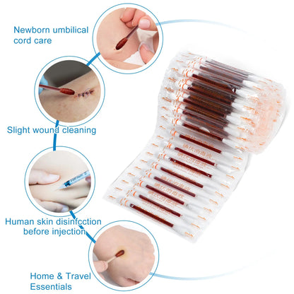 Disposable Iodine Cotton Swab Medical Alcohol Emergency First Aid Kits Stick Individually Wrapped for Travel Outdoor Bruise Care