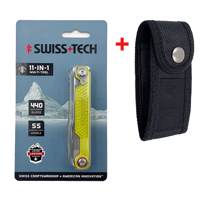 SWISS TECH 11 in 1 Mini Multitool Folding Knife EDC Outdoor Camping Survival Tools Pocket Knife Scissors Screwdriver