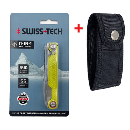 SWISS TECH 11 in 1 Mini Multitool Folding Knife EDC Outdoor Camping Survival Tools Pocket Knife Scissors Screwdriver