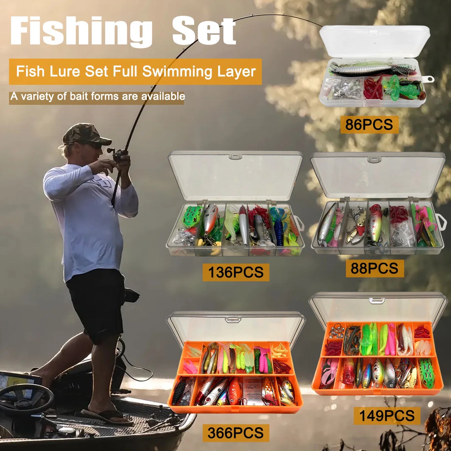 Fishing 86/88/136/149/366pcs Fishing Lure Kit For Trout/Pike/Bass Multi-Lure Fishing Set Layered Tackle Pro Gear Tackle Box