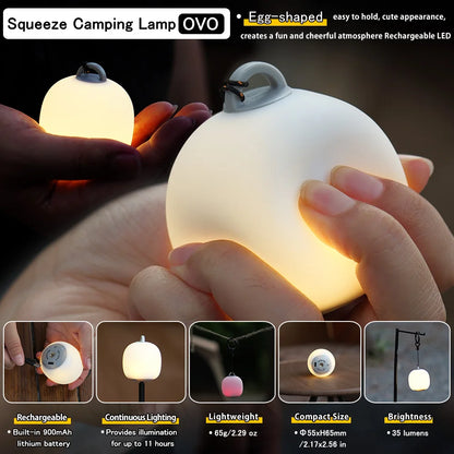 Soomloom Rechargeable LED Camping Lantern Cute Egg-Shaped Squeeze Light 3mode Soft Silicone Lamp for Outdoor Use & Cozy Ambience