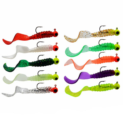 34pcs 1 Set 17pcs Metal Jig Head Fishing Hooks + 17pcs Soft Worm Lure Grub Silicone Fish Artificial Bait Tackle