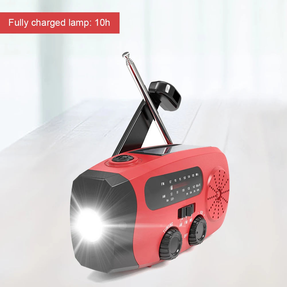 Portable Phone Charger with LED Lights Solar Hand Crank Radio USB Charged & Solar Power Multifunctional for Outdoor Survival