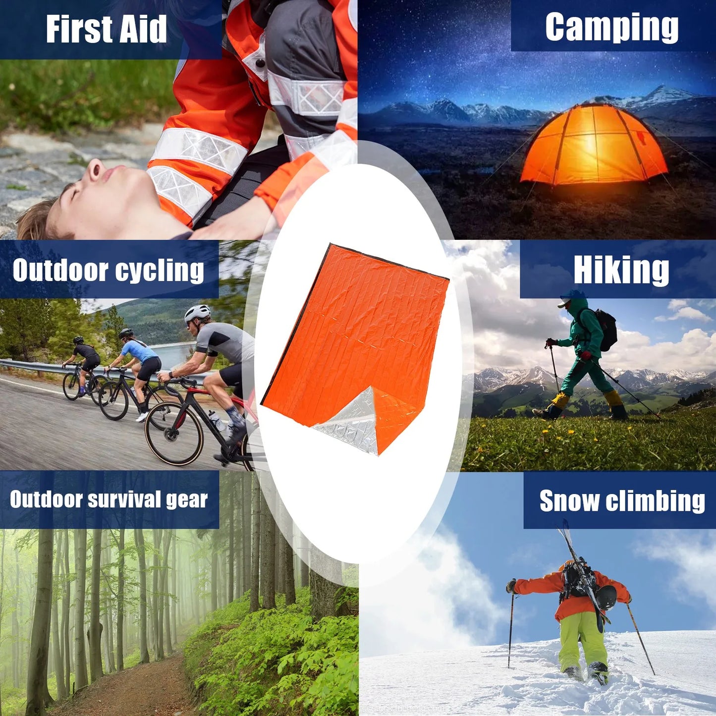 Portable Waterproof Emergency Survival Sleeping Bag Camping Gear Thermal Sack First Aid Rescue Kit Mylar Blanket