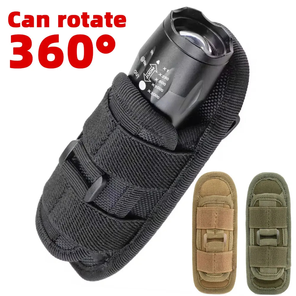 Tactical Flashlight Pouch Belt Torch Bag Durable Hunting Lighting Accessory Outdoor Survival Kits Case With 360 Degree Carabiner