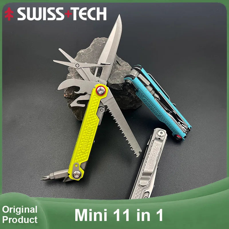 SWISS TECH 11 in 1 Mini Multitool Folding Knife EDC Outdoor Camping Survival Tools Pocket Knife Scissors Screwdriver
