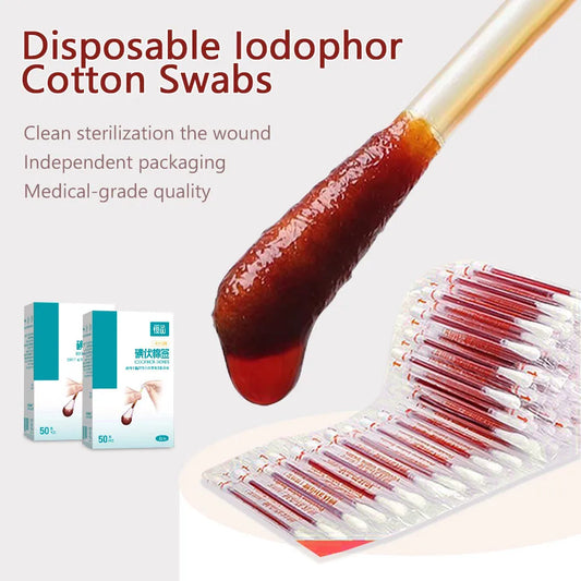 Disposable Iodine Cotton Swab Medical Alcohol Emergency First Aid Kits Stick Individually Wrapped for Travel Outdoor Bruise Care