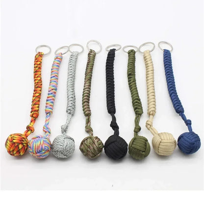 1pc Monkey Fist Steel Ball Self Defense Lanyard Survival Key Chain Broken Window Umbrella Rope Braided Chain Outdoor Safety Prot