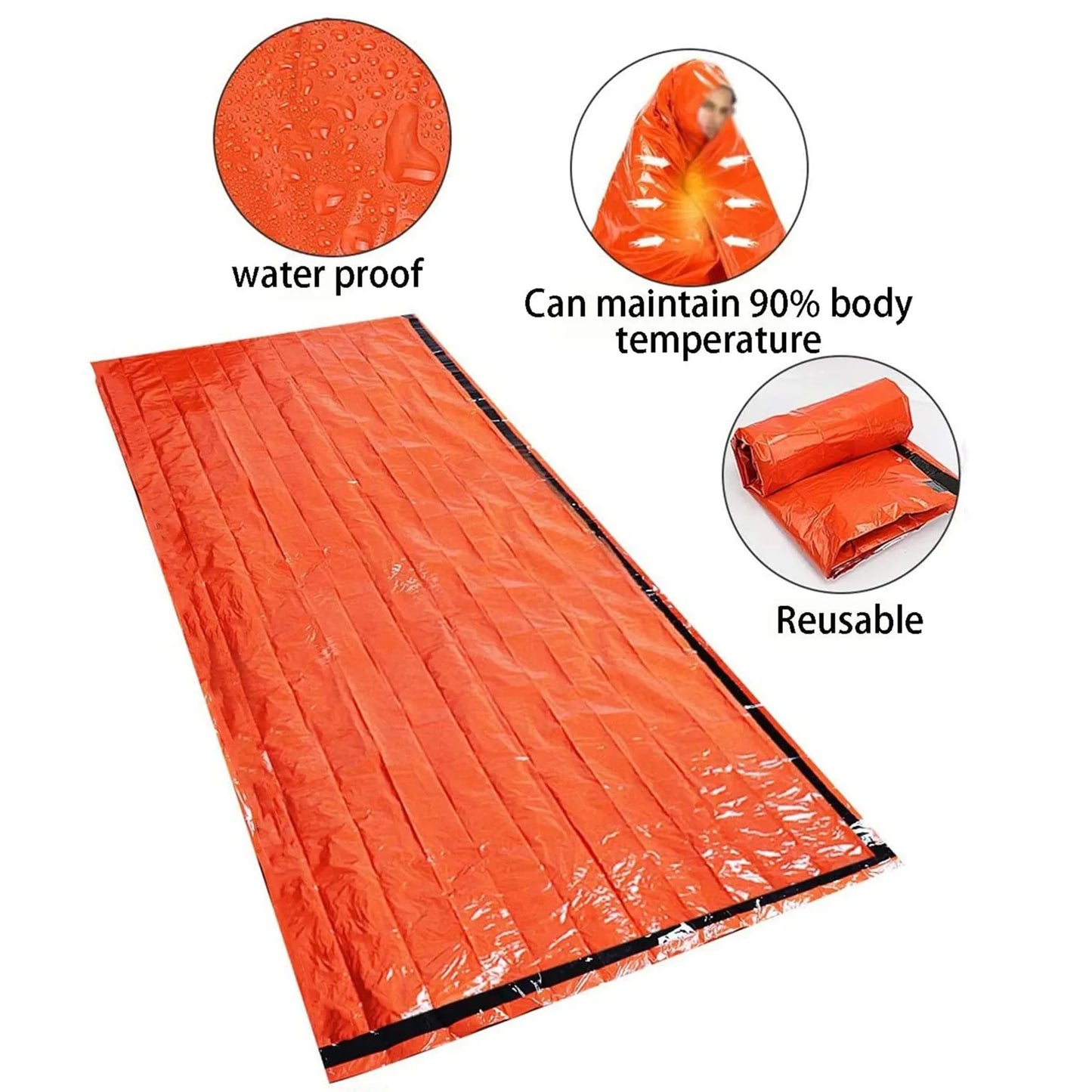 Portable Waterproof Emergency Survival Sleeping Bag Camping Gear Thermal Sack First Aid Rescue Kit Mylar Blanket