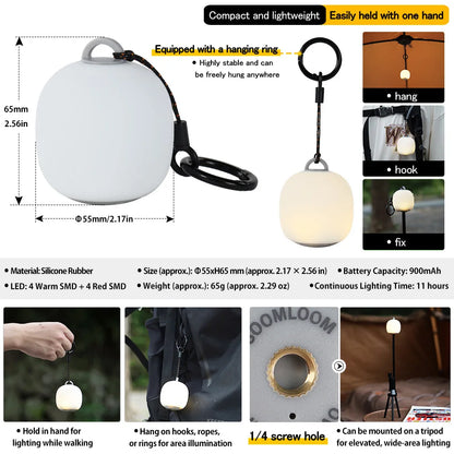 Soomloom Rechargeable LED Camping Lantern Cute Egg-Shaped Squeeze Light 3mode Soft Silicone Lamp for Outdoor Use & Cozy Ambience
